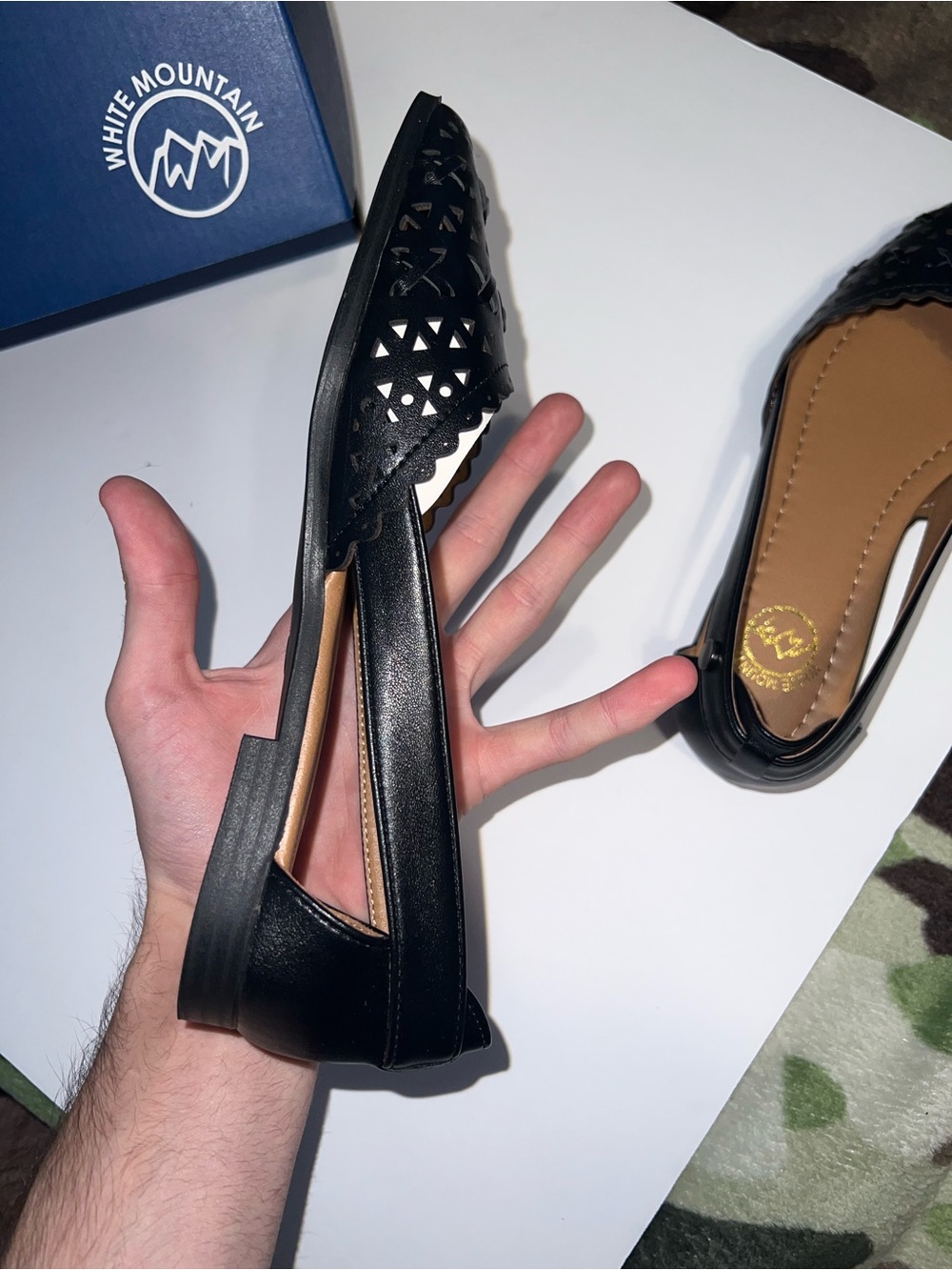 White Mountain Black Laser-Cut Pointed D'Orsay Flats